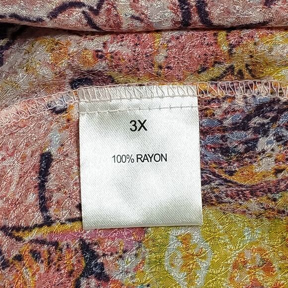 Jane + Delancey 3X Pink Abstract Pleated Button Up Shirt Artsy Lagen Colorful - Picture 7 of 12